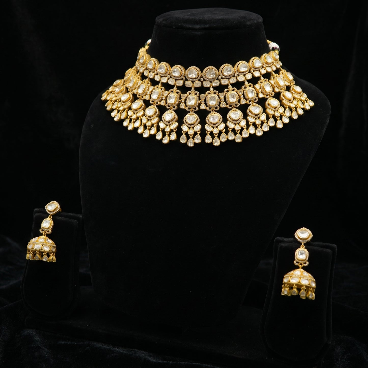 Polki Diamond Jhumka Gold Necklace Set