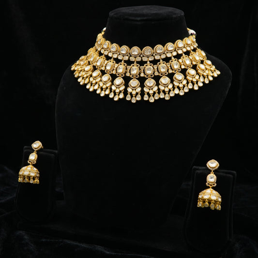 Polki Diamond Jhumka Gold Necklace Set