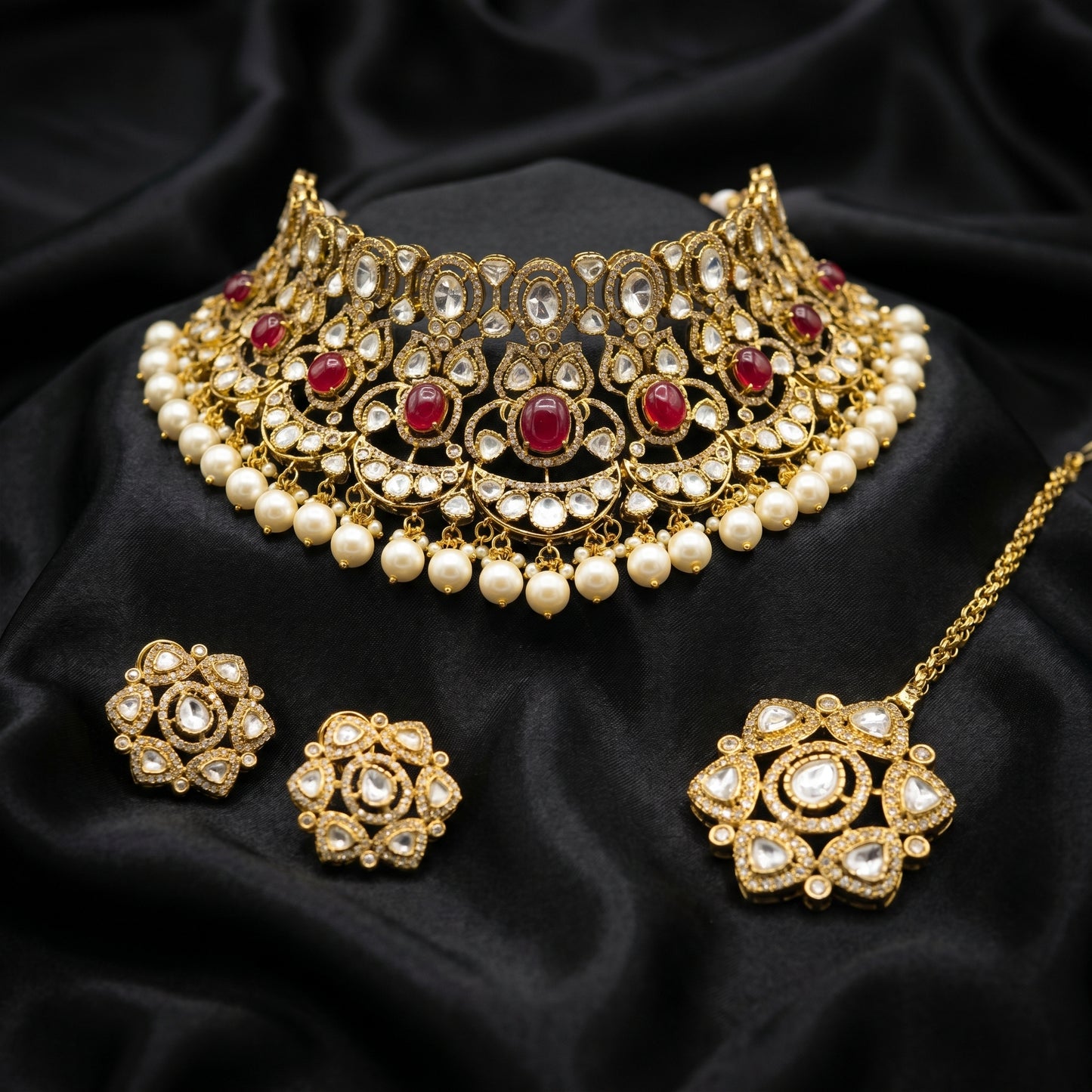 Gold plating Pearl & Ruby Jewelry Set