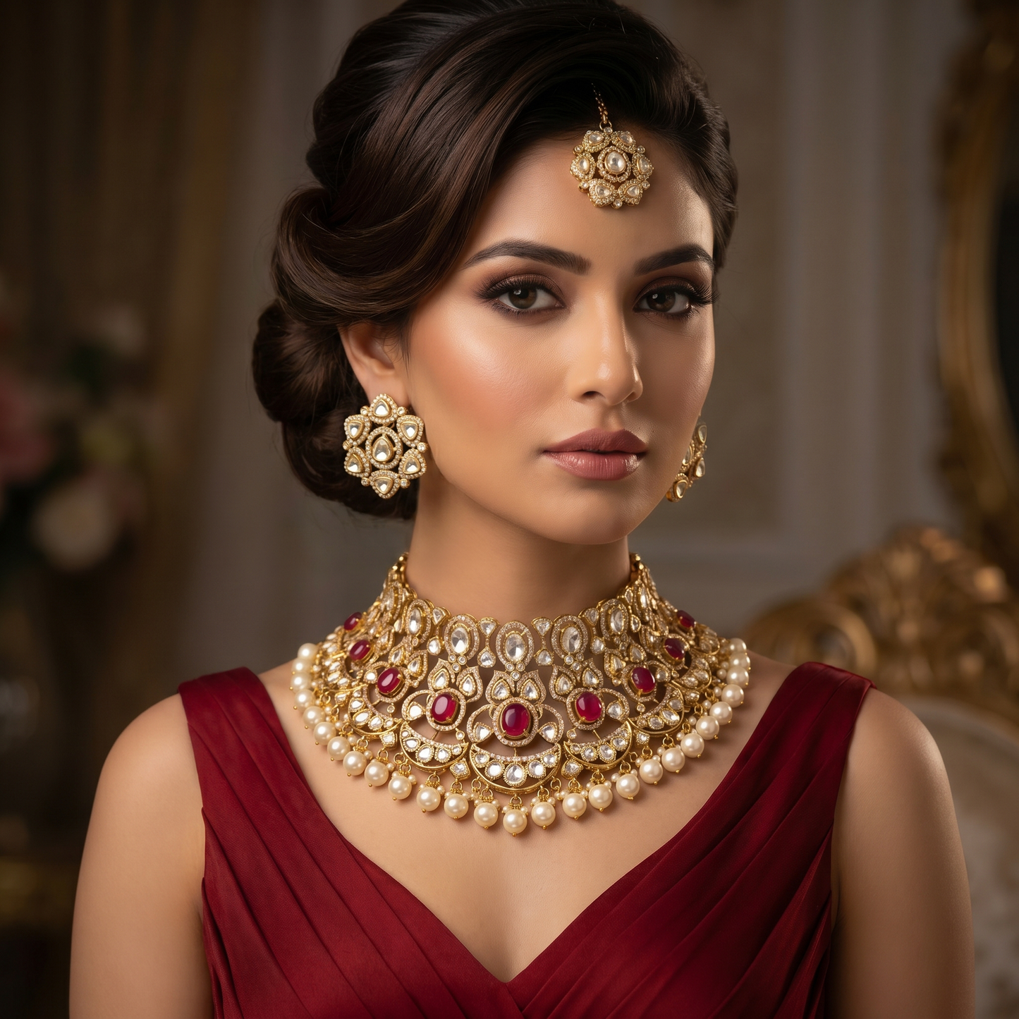 Gold plating Pearl & Ruby Jewelry Set
