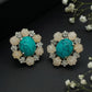 Turquoise Carved Quartz Floral Silver Studs