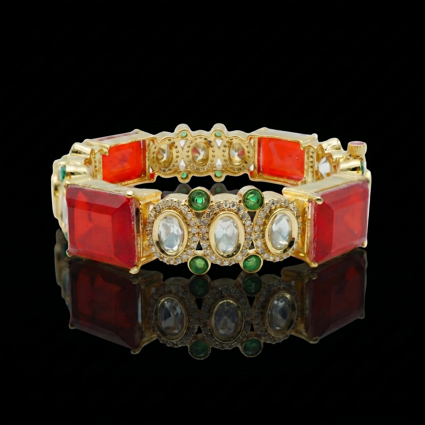 Ruby Polki Emerald Gold Tennis Bracelet