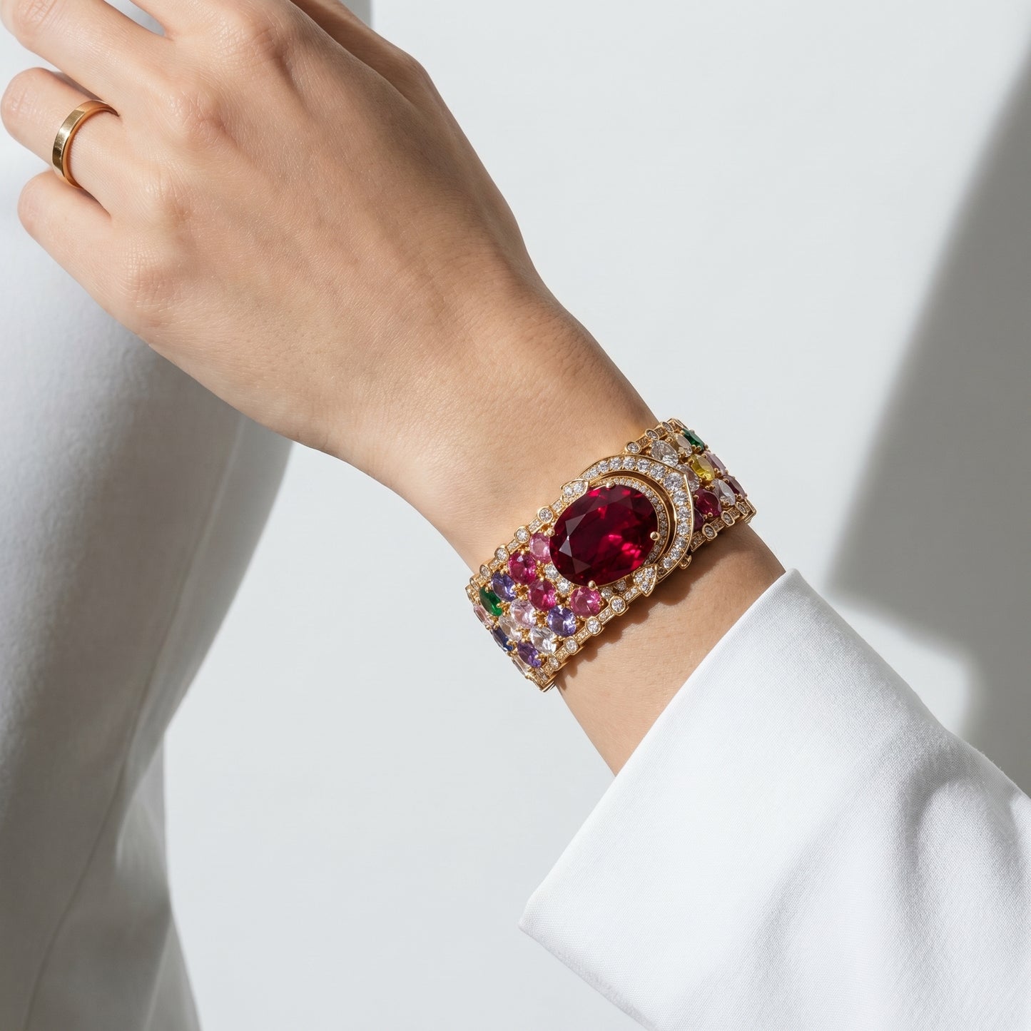 Ruby Multicolour Diamond Rose Gold Cuff
