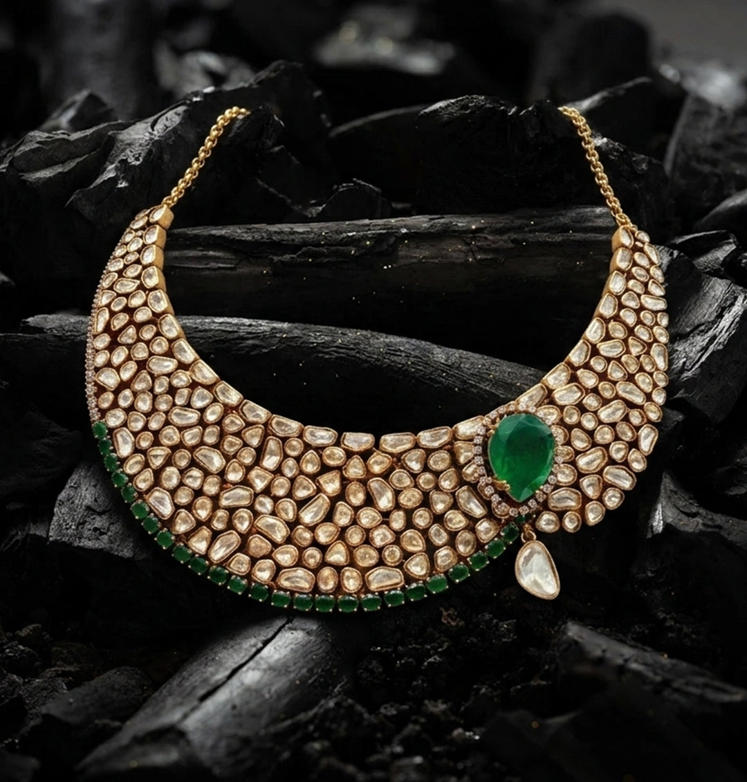 22K Gold-Plated Moissanite & Emerald Doublet Set
