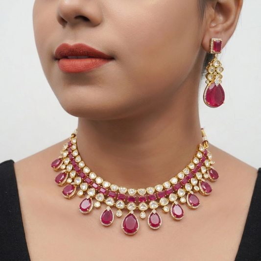 22 C GOLD PLATING Zarqash Sultana Ruby Heritage Set