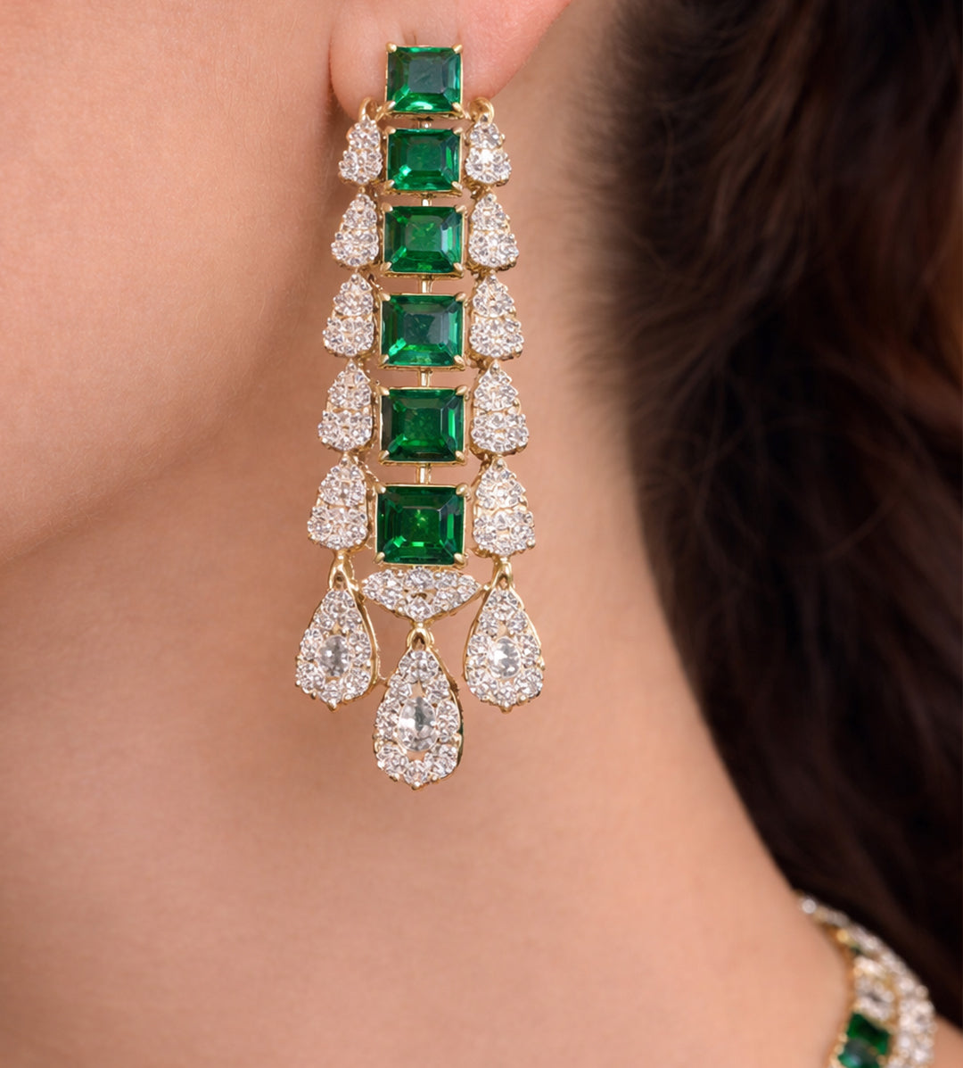 Imperial Emerald Cascade Necklace & Earrings Set
