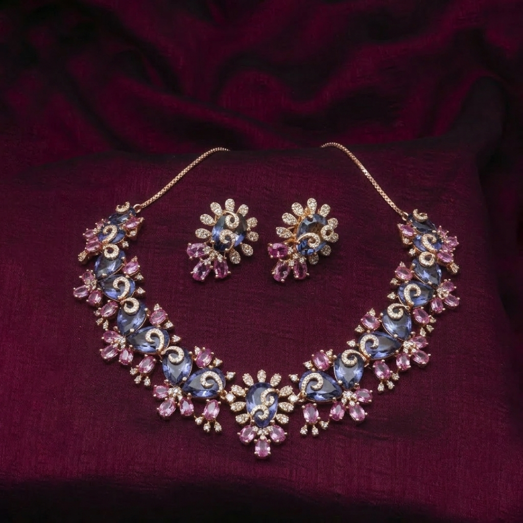 Twilight Bloom Crystal Necklace & Earrings Set