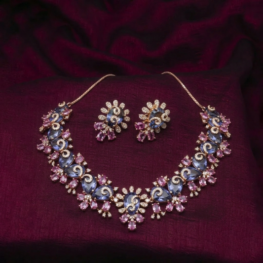 Twilight Bloom Crystal Necklace & Earrings Set