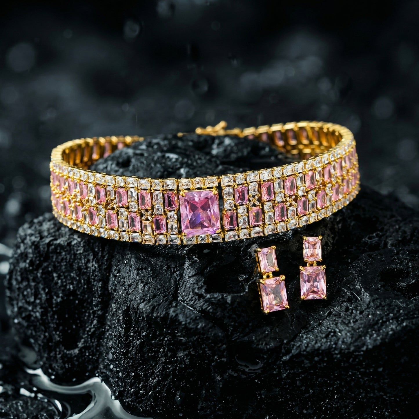 Rose Radiant Baguette Solitaire Set