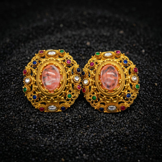 Multicolour Cabochon Polki Heritage Cluster Studs