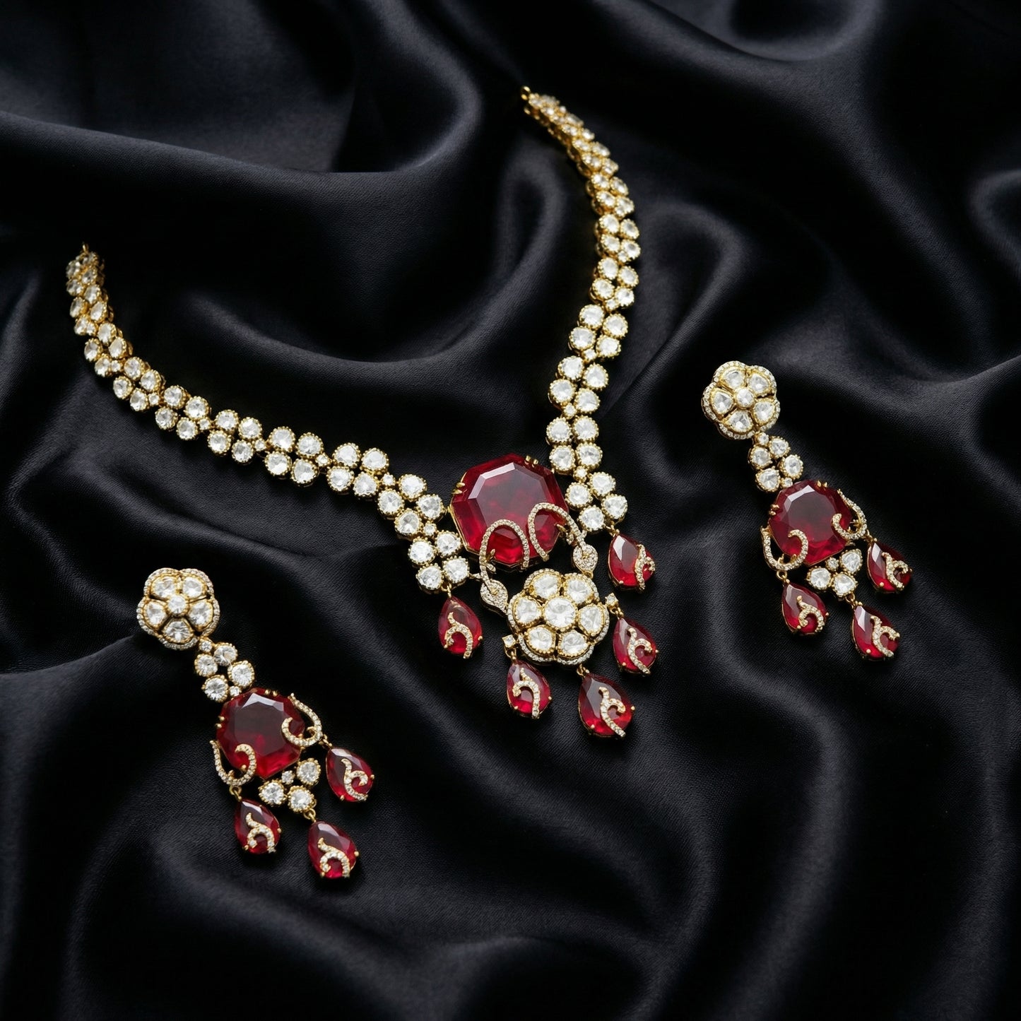 Scarlet Bloom Crystal Chandelier Set