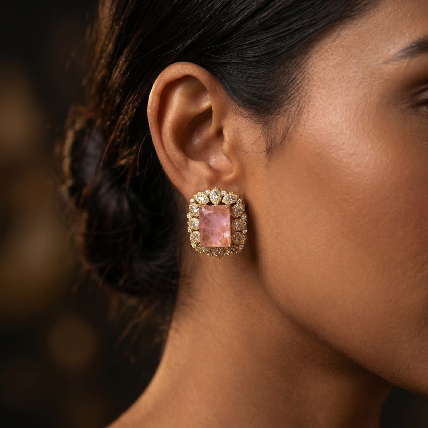Blush Crystal Polki Halo Statement Earrings