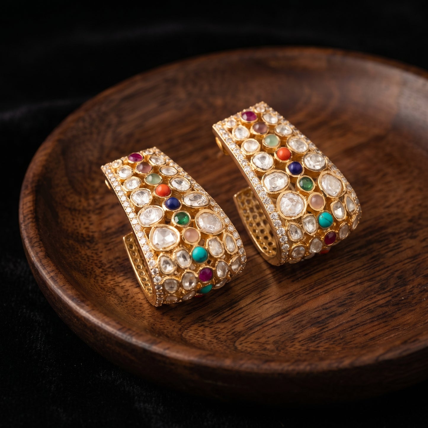 Navratna Polki Tapered Statement Earrings