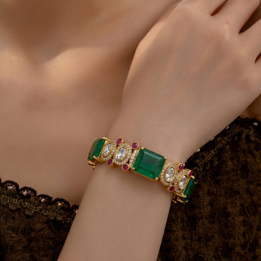 Emerald Ruby Polki Diamond Gold Bangle
