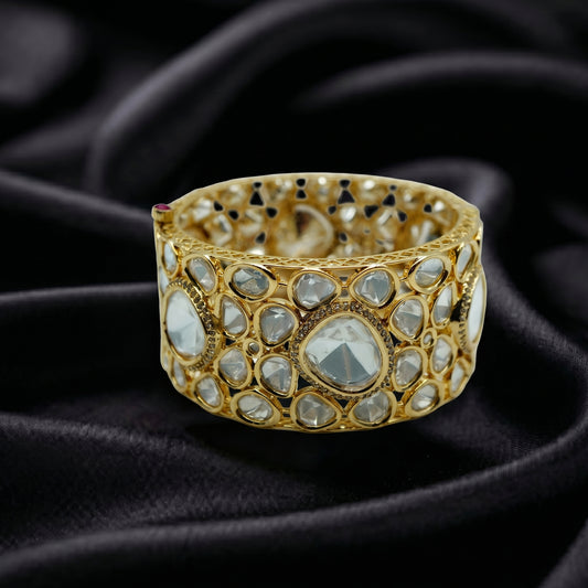 Polki Diamond Wide Gold Cuff Bracelet