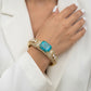 Turquoise Emerald-Cut Diamond Pavé Gold Bracelet
