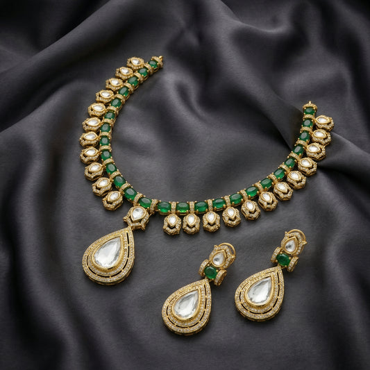 Emerald Polki Teardrop Regal Set