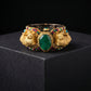 Emerald Lion Repoussé Navratan Bead Gold Bracelet