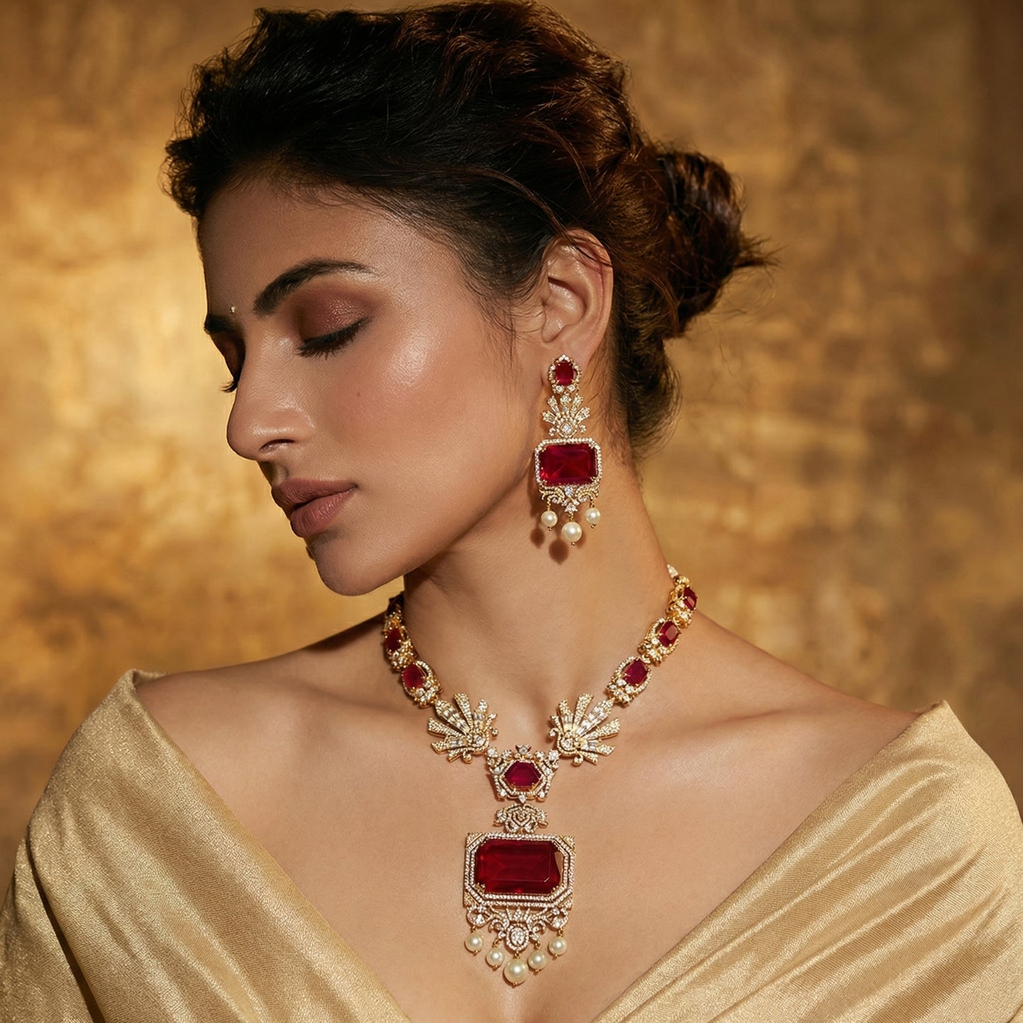 Ruby Deco Pearl Drop Jewellery Mala Set