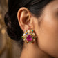 Ruby Navratna Pearl Cluster Gold Stud Earrings