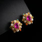 Ruby Navratna Pearl Cluster Gold Stud Earrings