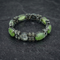 Jade Carved Polki Floral Oxidised Silver Bracelet