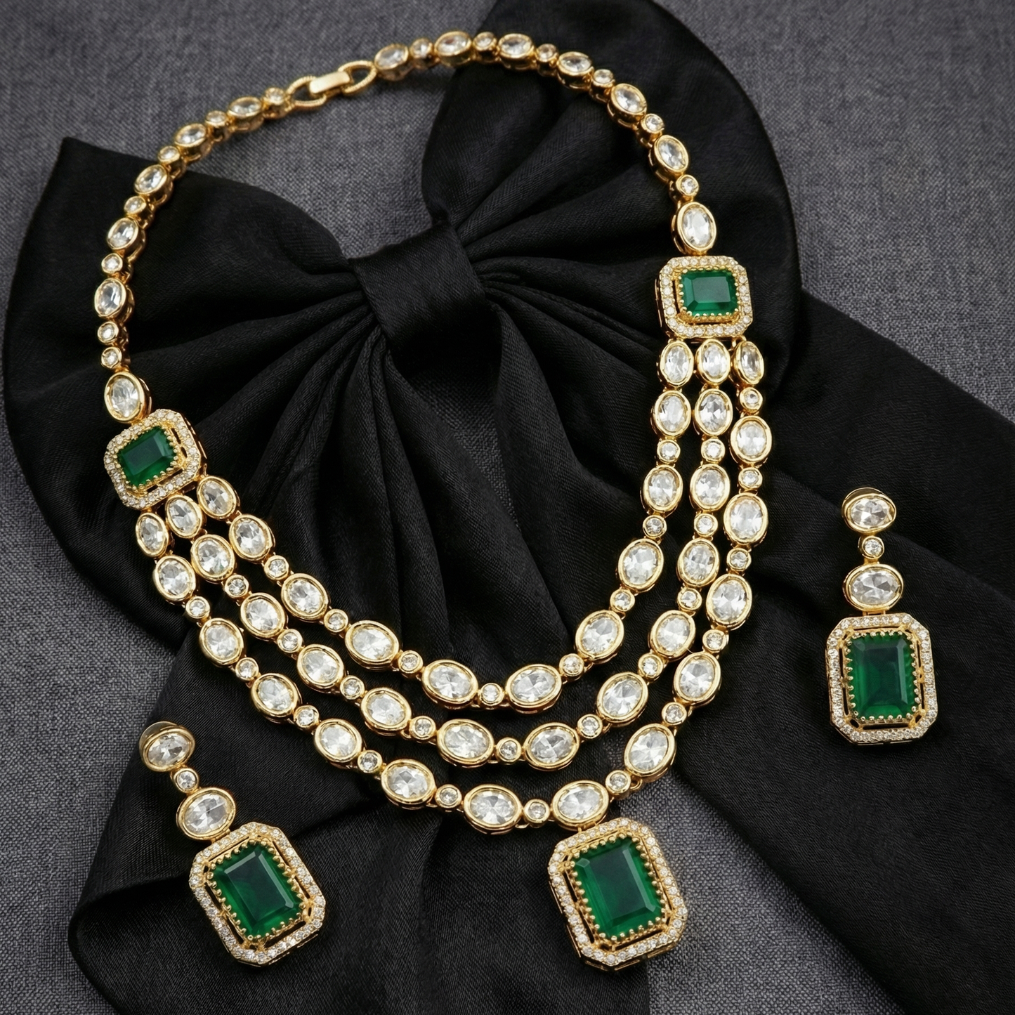 Emerald Cascade Multi-Strand Bridal Set