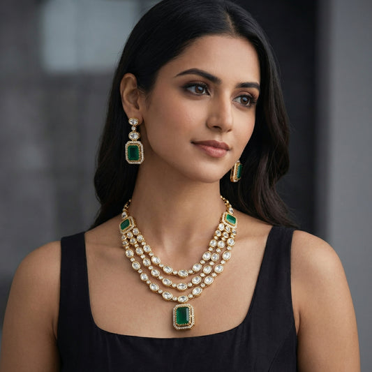 Emerald Cascade Multi-Strand Bridal Set