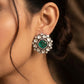 Cushion Emerald Polki Diamond Silver Stud Earrings
