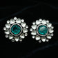 Cushion Emerald Polki Diamond Silver Stud Earrings