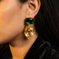 Emerald Citrine Teardrop Gold Drop Earrings