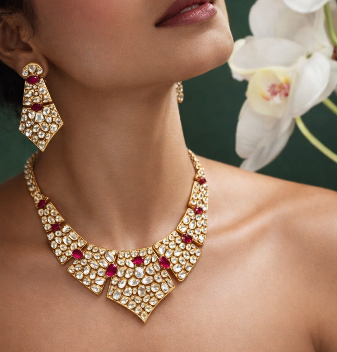 22C Original Gold Platting Zarqash Ruby Prism Bridal Set