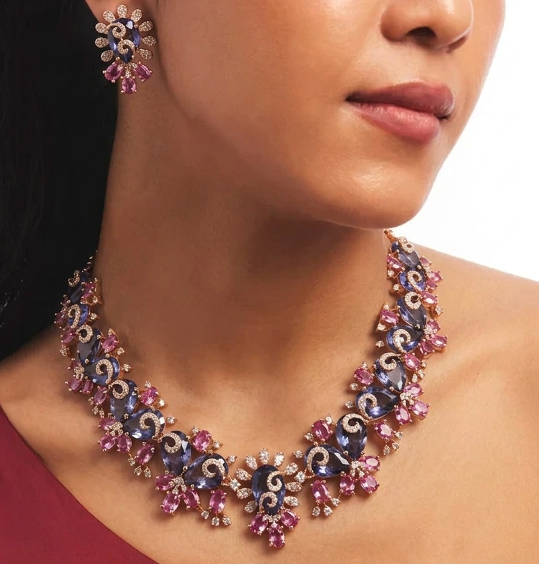 Twilight Bloom Crystal Necklace & Earrings Set