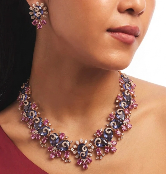Twilight Bloom Crystal Necklace & Earrings Set