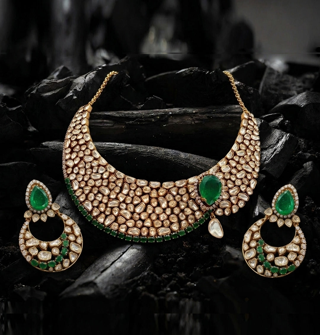 22K Gold-Plated Moissanite & Emerald Doublet Set