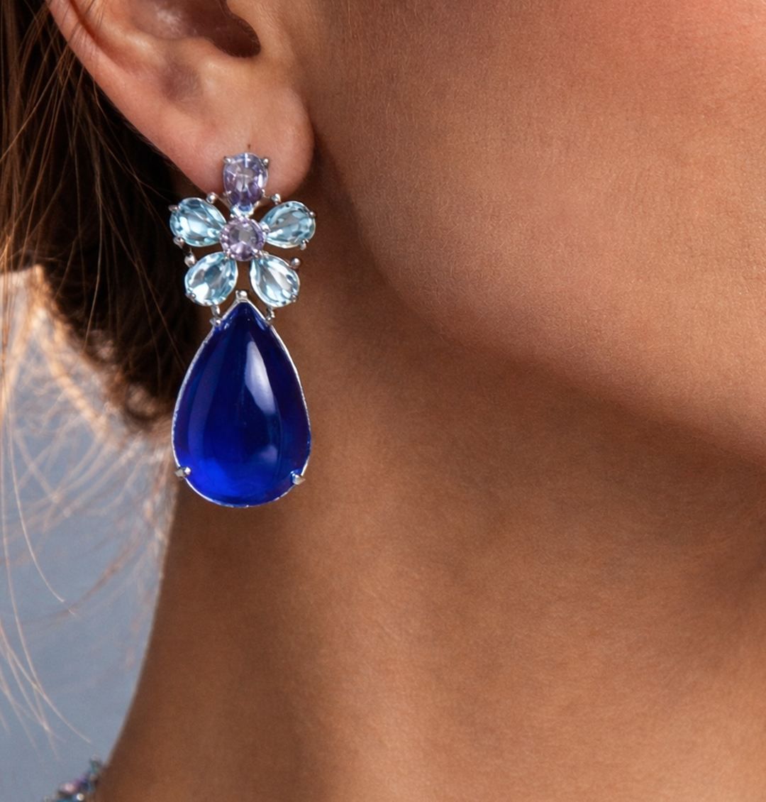 Royal Sapphire Bloom Crystal Necklace & Earrings Set