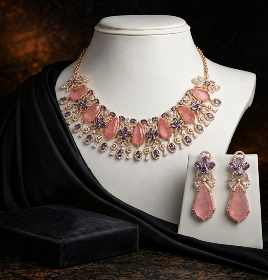 Premium Moissanite & Pink Quartz-Tone Set