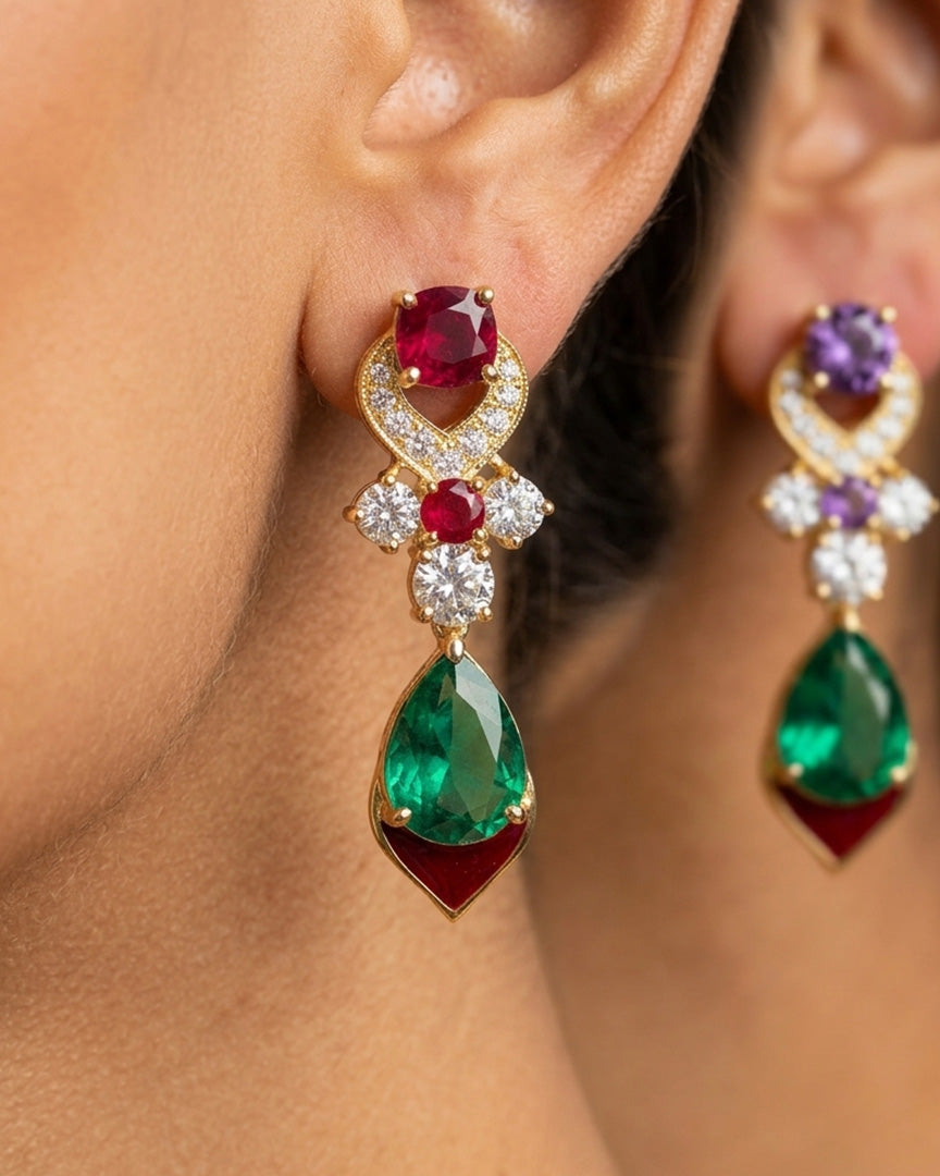 Royal Emerald & Ruby Gold-Plated Luxury Cubic Zirconia Necklace Set