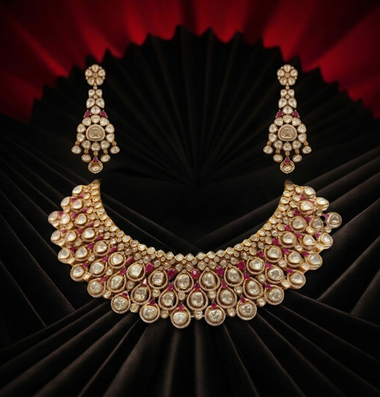 22 C GOLD PLATING Royal Polki Noor Maang Tikka & Earrings Set