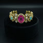 Pink Tourmaline Turquoise Diamond Halo Gold Bracelet
