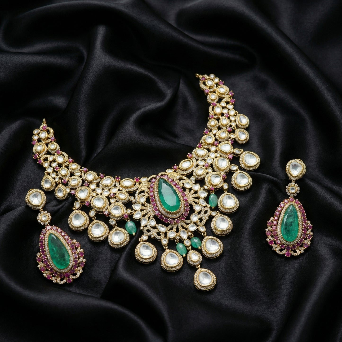 Emerald Ruby Polki Grand Bridal Set