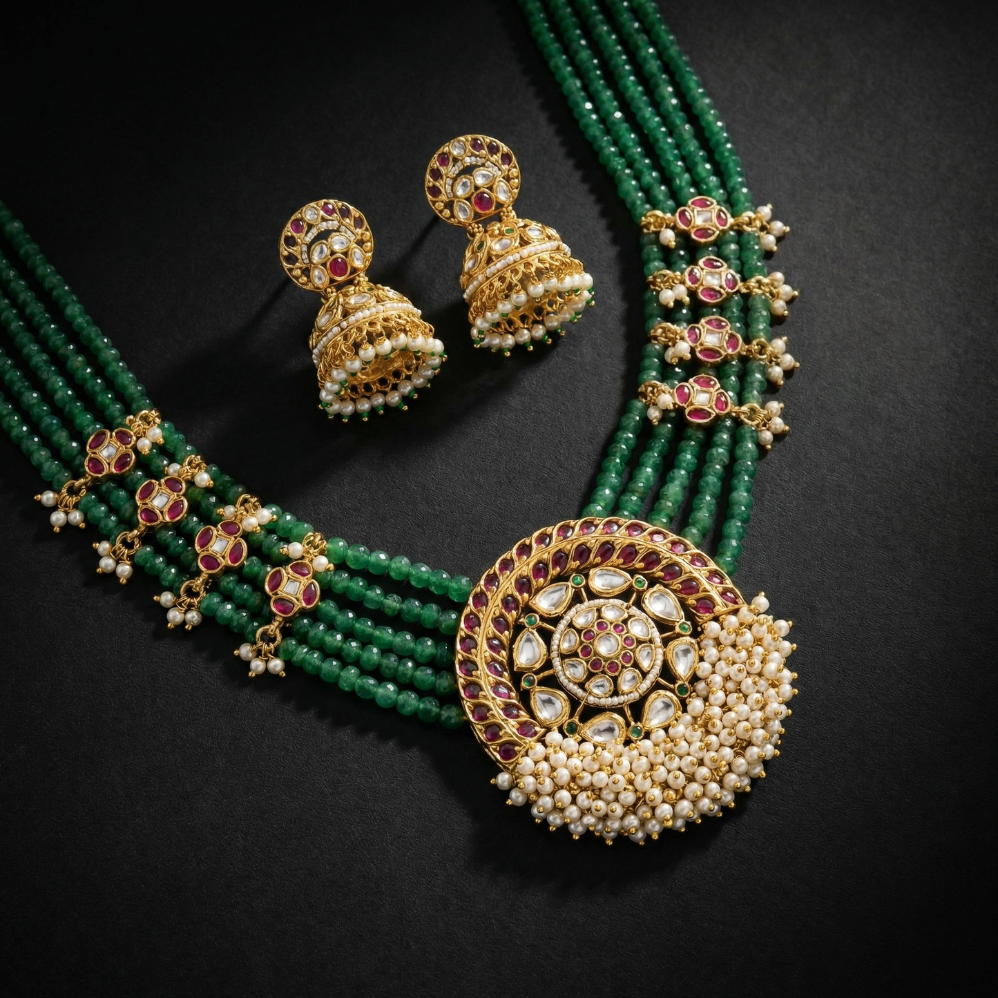 Emerald Bead Pearl Medallion Heritage Set