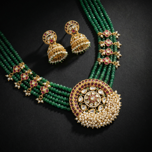 Emerald Bead Pearl Medallion Heritage Set