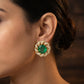 Emerald Diamond Leaf Halo Gold Studs