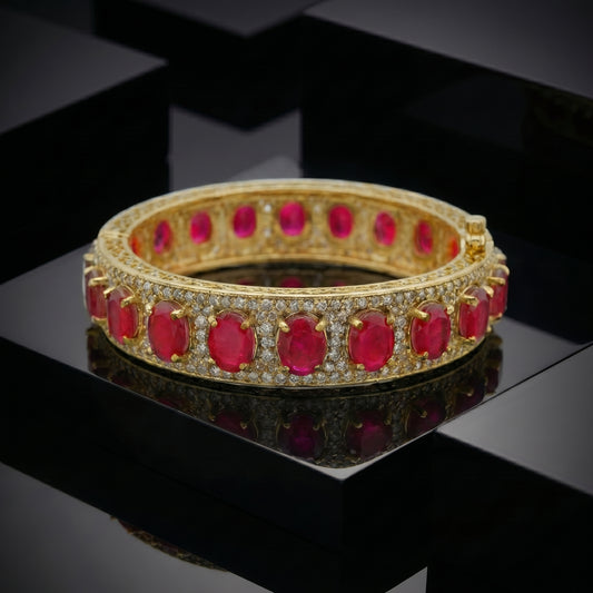 Ruby Oval Diamond Pavé Full-Circuit Gold Bracelet