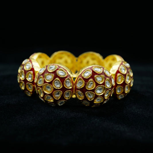 Red Meenakari Polki Dome Gold Bracelet