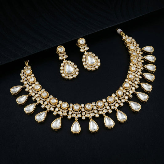 22 C GOLD PLATING Pure Polki Teardrop Fringe Bridal Set