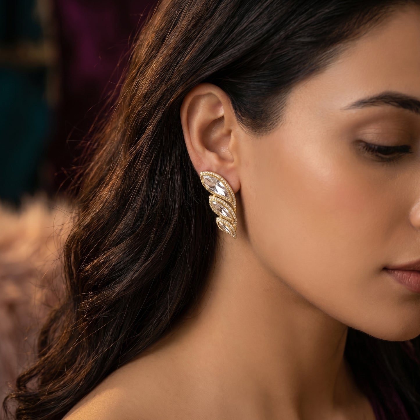 Polki Diamond Wing Gold Studs
