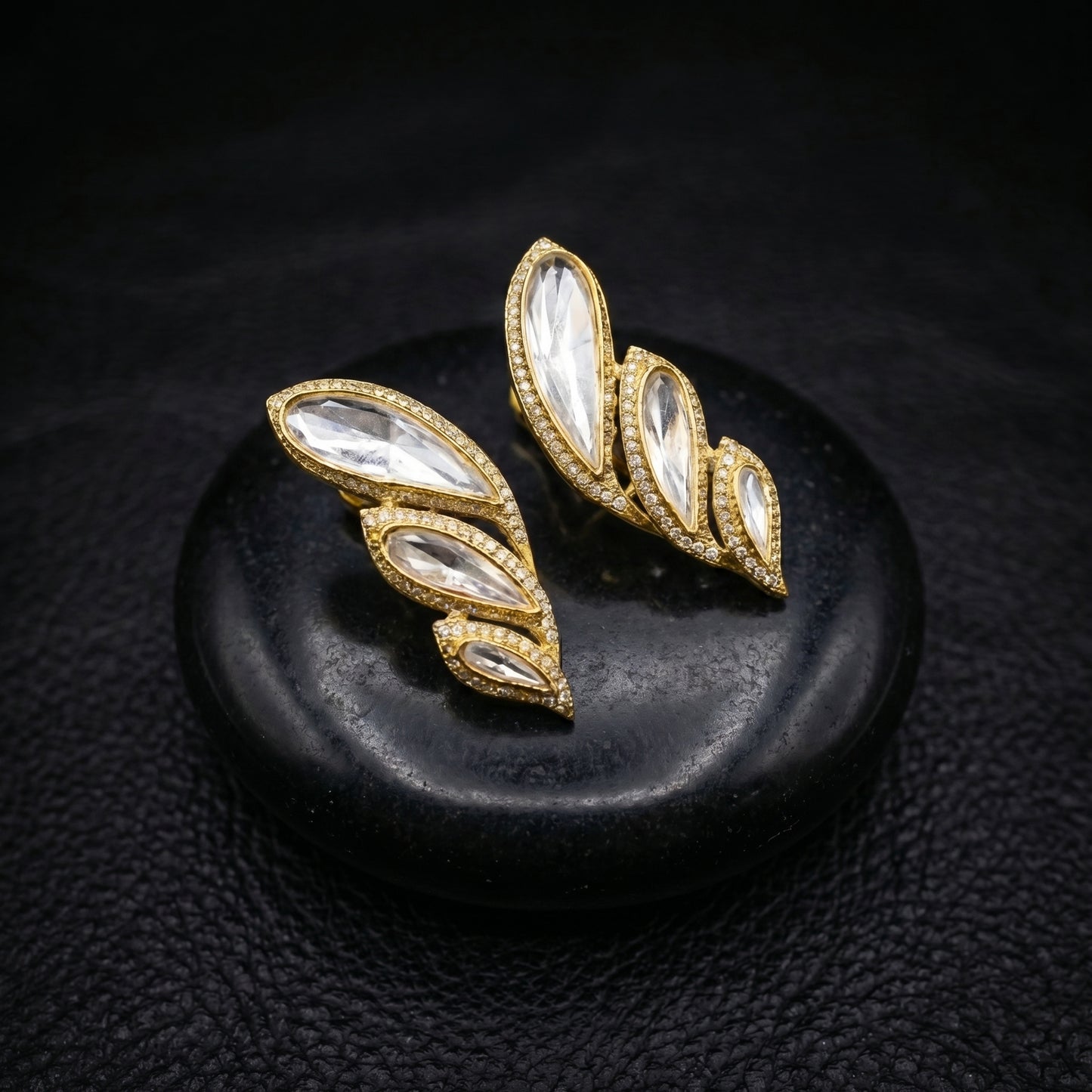 Polki Diamond Wing Gold Studs