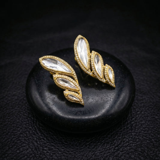 Polki Diamond Wing Gold Studs
